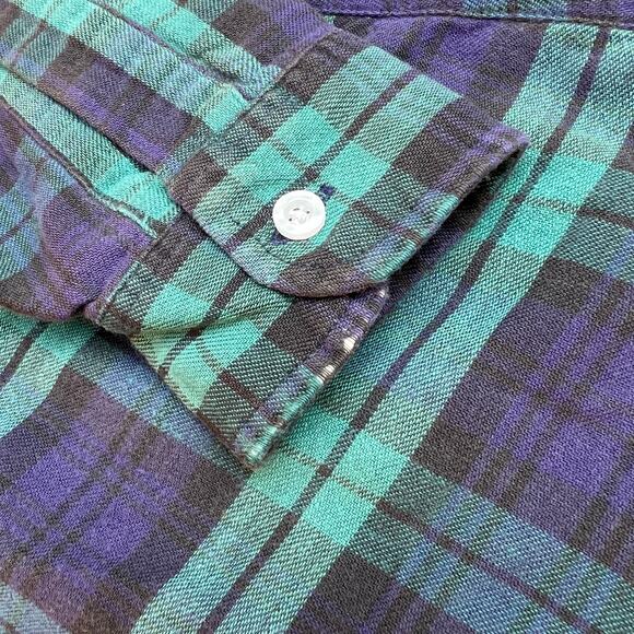 Vintage LL Bean Plaid Button Down Long Shirt Blue Green Black USA Made Womens Up - Picture 7 of 9